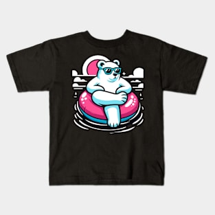 Pool Party White Bear Pink Float Novelty Funny Bear Kids T-Shirt